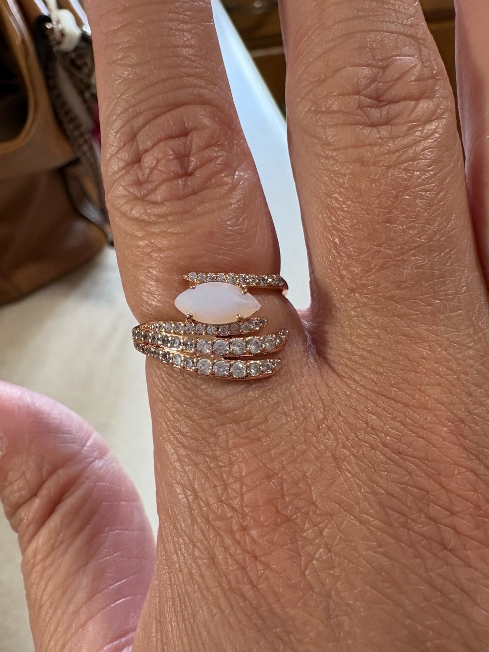 Rose Gold Opal & Cubic Zirconia Wrap Ring- size 8- no bag